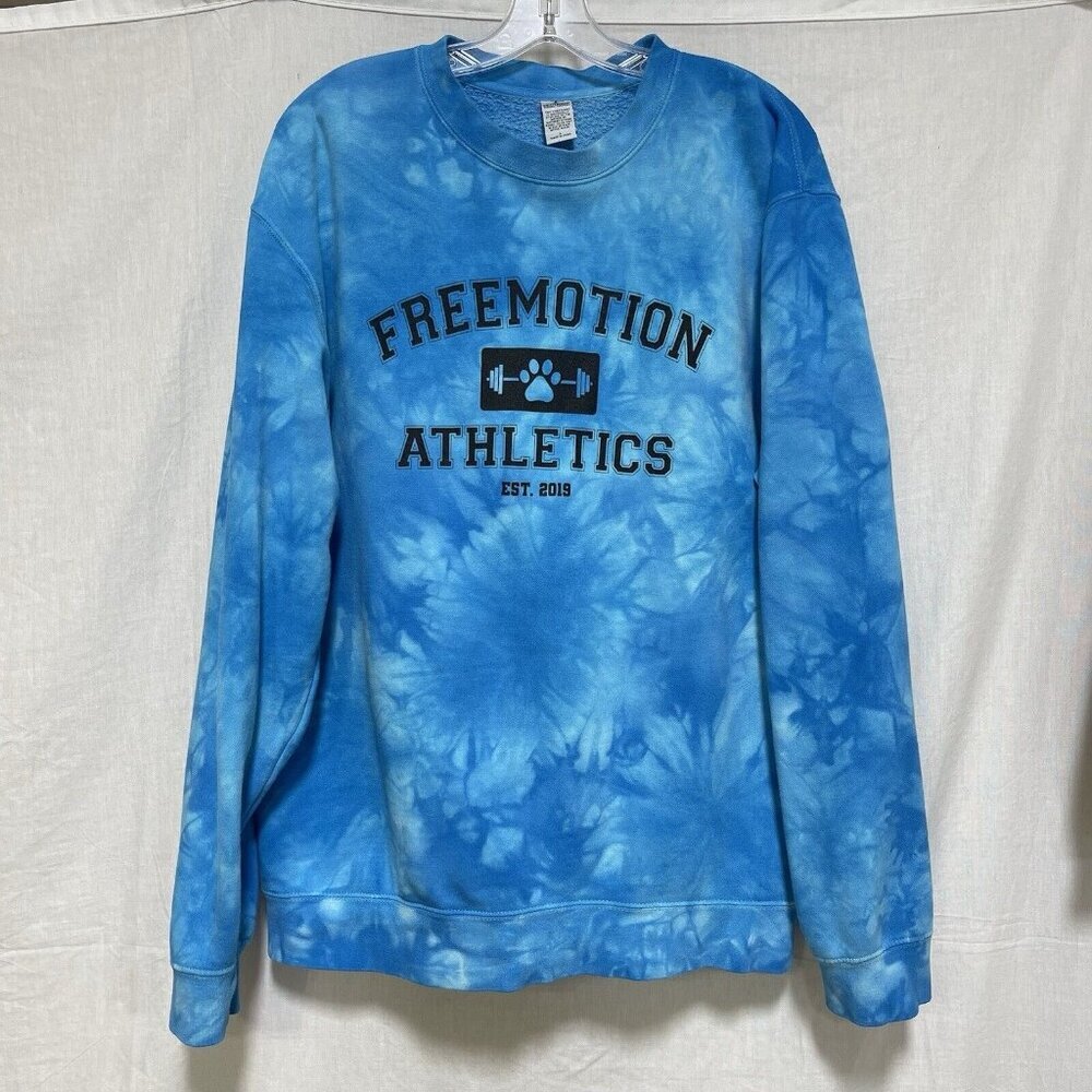 Freemotion Athletics Sweatshirt Size Large Tie Dyed Blue Dog Oversized